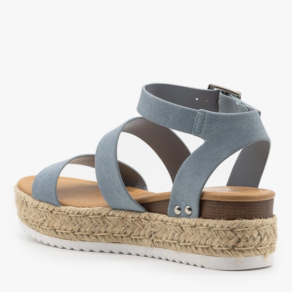NEW🔥 Denim Espadrille Platform Wedge Heel Sandals - Picture 5 of 5